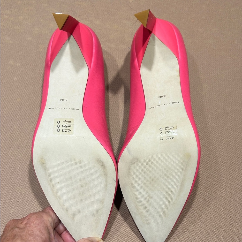Saks Fifth Avenue Pink Leather Pointed-Toe Pumps - Picture 4 of 4